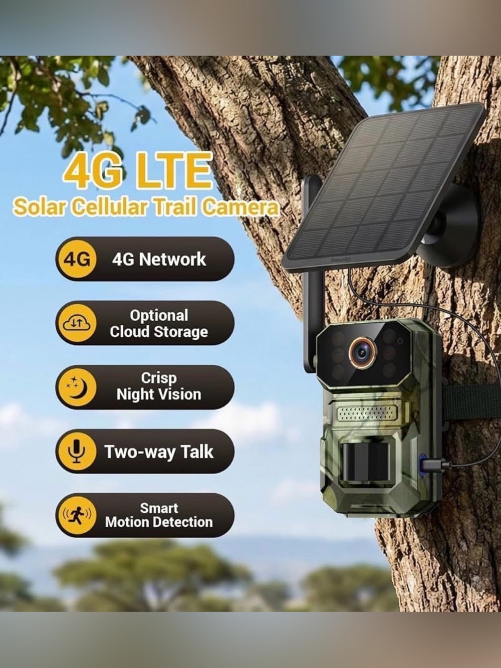 4G LTE Solar Cellular Trail Camera night vision- Camouflage built in sim